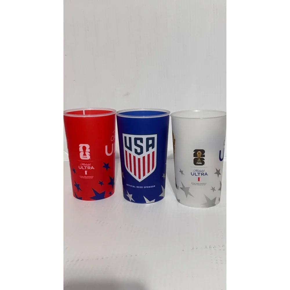 Michelob Ultra FIFA World Cup 26 Stadium Cups Set of 3 Red White Blue USA Soccer